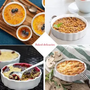 6 Pack 3 Oz Porcelain Creme Brulee Ramekins, Round Fluted Quiche Dishes, Oven Safe Shallow Baking Dish for Souffle, Apple Pie, Tart & Baking