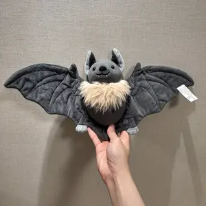 17.7" Realistic Black Bat Plushie - Soft Flying Fox Stuffed Animal for Gothic Room Decor - Ideal Spooky Creepy Kawaii Soft Toy for Dark Aesthetics - Perfect Unique Wildlife Birthday Gift - Soft Cuddly Gift
