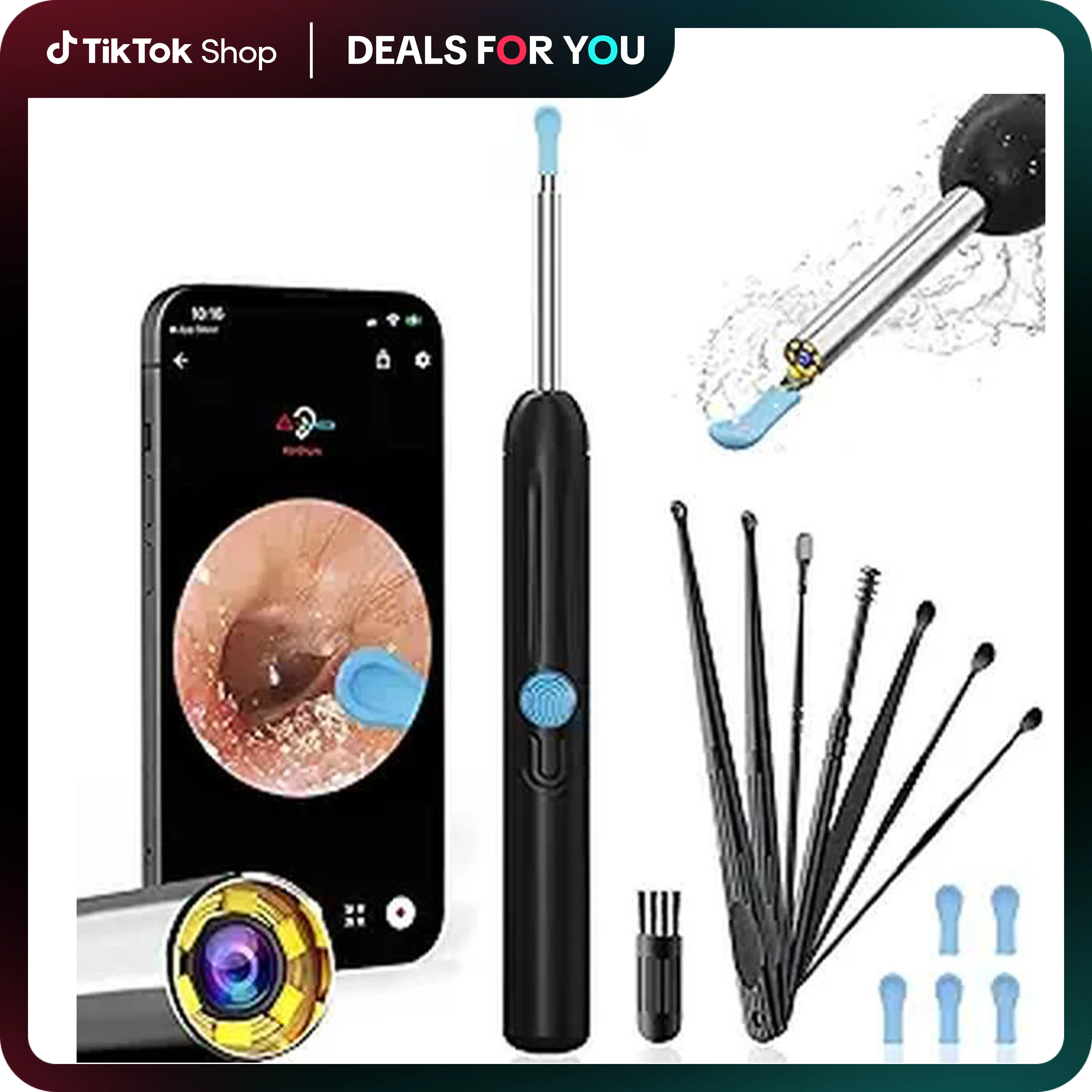 Smart HD Ear Cleaning Kit – Camera Earwax Removal Tool with Silicone Tips, iPhone/Android Compatible Visual Ear Cleaner, Springtok Spring Gift Set (In
