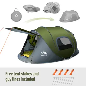 Night Cat Automatic Pop Up Tent, 9.5'x6.6'x4', 3s Quick Setup & 40% Smaller Pack, Spacious for 2-4P with Front Porch, 3000mm Waterproof for Camping, Hiking, Beach, Festival, Fishing, Stargazing, Backyard & Park Lightweight Canopy Shelter Shelter Tent