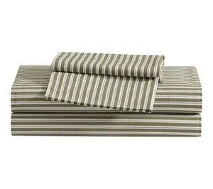 Eddie Bauer Alpha Stripe Green Cotton Percale Queen Sheet Set