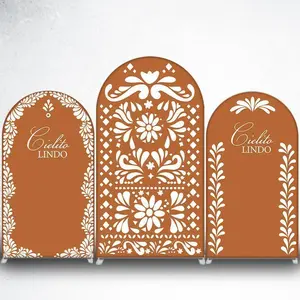 15-day 2D Flat Delivery Terracotta Mexican Floral Arch Backdrop Cover for Fiesta and Cielito Lindo Party