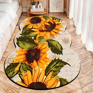 Sunflower Style 2D Flat Velvet Irregular Print Rug, Non-Slip Design, Suitable for Bedroom/living Room/bathroom, All Seasons
