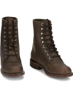 Women’s Classic 7 in Lace-Up Roper Boot - Full-Grain Leather Casual Outdoor Walking Shoes with Block Heel, Round Toe, Leather Sole - Footwear Style RP537