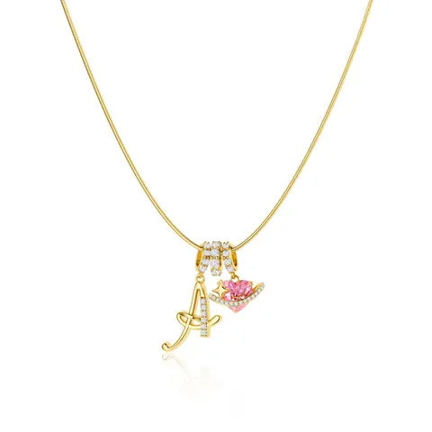 Loyalove Gold Layered 3-Layering Initial A-Z Letter Pendant Necklaces for Women Snake Chain Choker Personalized Pink  Heart CZ Capital Necklace Adjustable Party Jewelry for Valentine's Day Gift