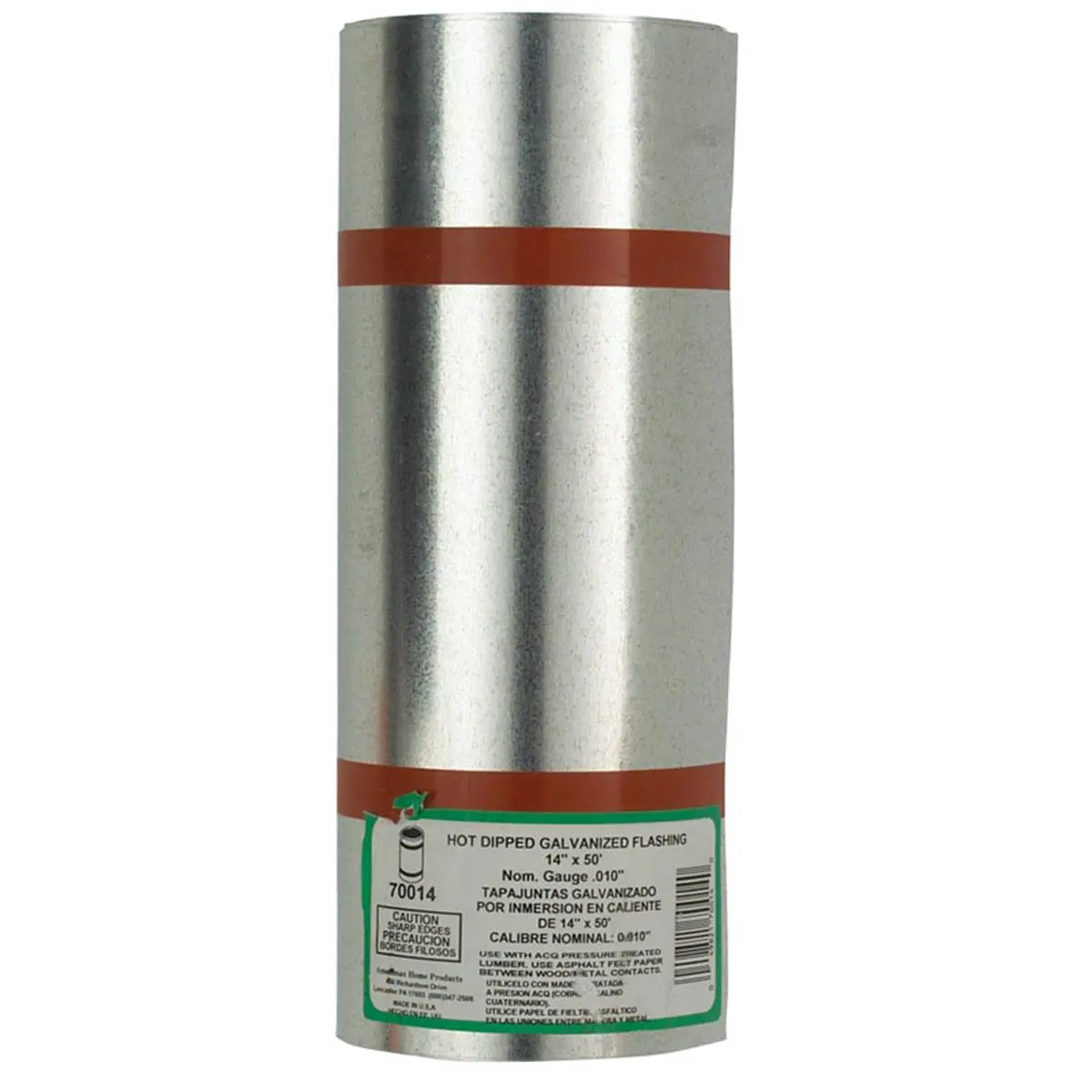 Amerimax Home Products 70014 Galvanized Steel Cylindrical Flashing Roll, 14 in x 50 ft Standard, Metal Leak Stopper for Sailing-Water Sports, Quick Easy Roof Repair Accessory, 0.01 in Thick, Multiple Entries Compatible