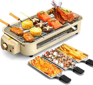 Electric Indoor Grill, 2 in 1 Indoor Grills for Kitchen with Grill Net & Non-Stick Cooking Removable Plate, 1500W Portable Electric Korean BBQ Grill, Temperature Control Smokeless Grill