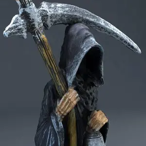 Gothic Grim Reaper Figurine, Dark Mystery Decor for Halloween & Horror Themes, Represents Death Destiny Reflection