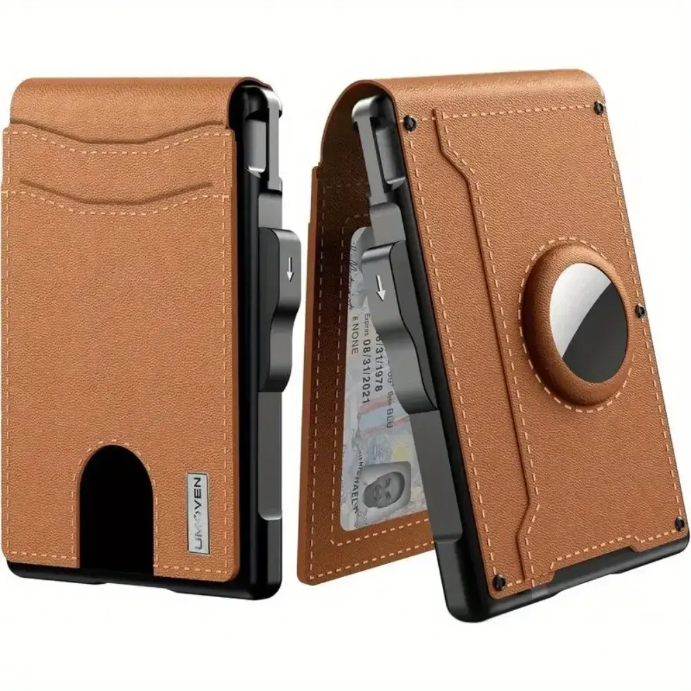 Men's Slim Carbon Fiber Wallet RFID Blocking Credit Card Holder with Airtag Slot Large Capacity Flip Cover Metal Card Case