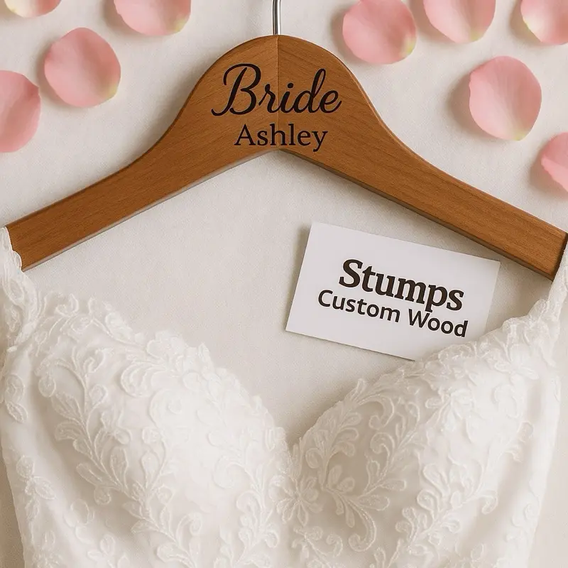 Custom-Made Natural Wood Flower-Themed Handcrafted Children's Bridesmaid Dress Hanger - 17" Wide, Laser Engravings, Name/Title Customization, Durable, Bridal Decor Home Organizer, Wedding Gift for Children 3T-12 Ages