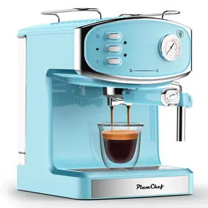 Plum chef 20 Bar Espresso Machine for home- Professional Compact Espresso Maker with Milk Frother Steam Wand, Pressure Gauge & 54oz Large Water Tank, Low Noise Fast Brewing for Cappuccino, Latte
