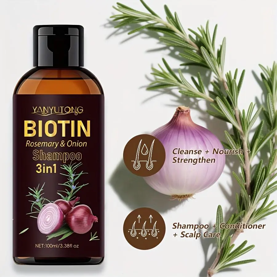 3-In-1 Onion Biotin Rosemary Shampoo (100ML), Anti Dandruff Cleanser, Deep Clean Damaged Hair, Remove Loose Dandruff, Strengthen Roots, Repair Split Ends, Unisex, Fortifying Shampoo, Clarifying Shampoos, Anti Dandruff Haircare, Strengthening Shampoo