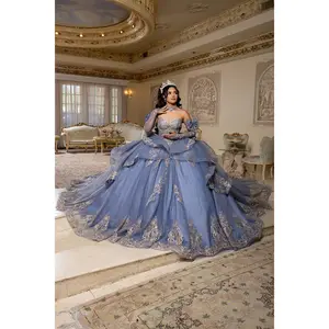 Corset Quinceañera Dress with Detachable Gloves Glitter Tulle Skirt & Embroidery By Layla K LK291