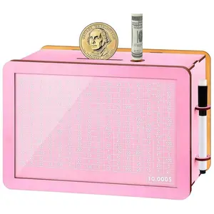 Wooden Money Saving Box with Money Target & Numbers, Retro Design, Ideal for Adults & Kids, Portable Cash Storage Solution, Saving Challenge Box, Wooden Savings Box