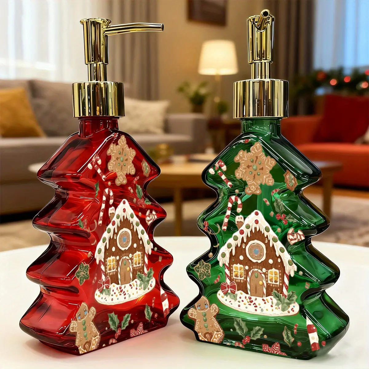 1 Christmas Red and Green Toilet Pump Bottle Easy Press Cap, Durable Glass, Shampoo Conditioner Dispenser, Perfect for Travel Sets and Backpacking Travel Gifts, Ideal for Lotions, Shampoos, and Personal Care Essentials