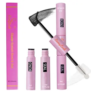 2in 1 Eyelash Black Bond & Transparent Sealer, DIY Lash Extension Adhesive, Strong Hold 48-72 Hours, Latex-Free Waterproof Fast-Drying, Individual Lash Glue for Eye Makeup Cosmetic At Home, Lashes Clusters Bond, 10ml Cluster Eyelash Bond & Seal
