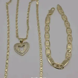 Hearts Gold-Plated set beautiful style chain with bracelet 7"inches fancy design