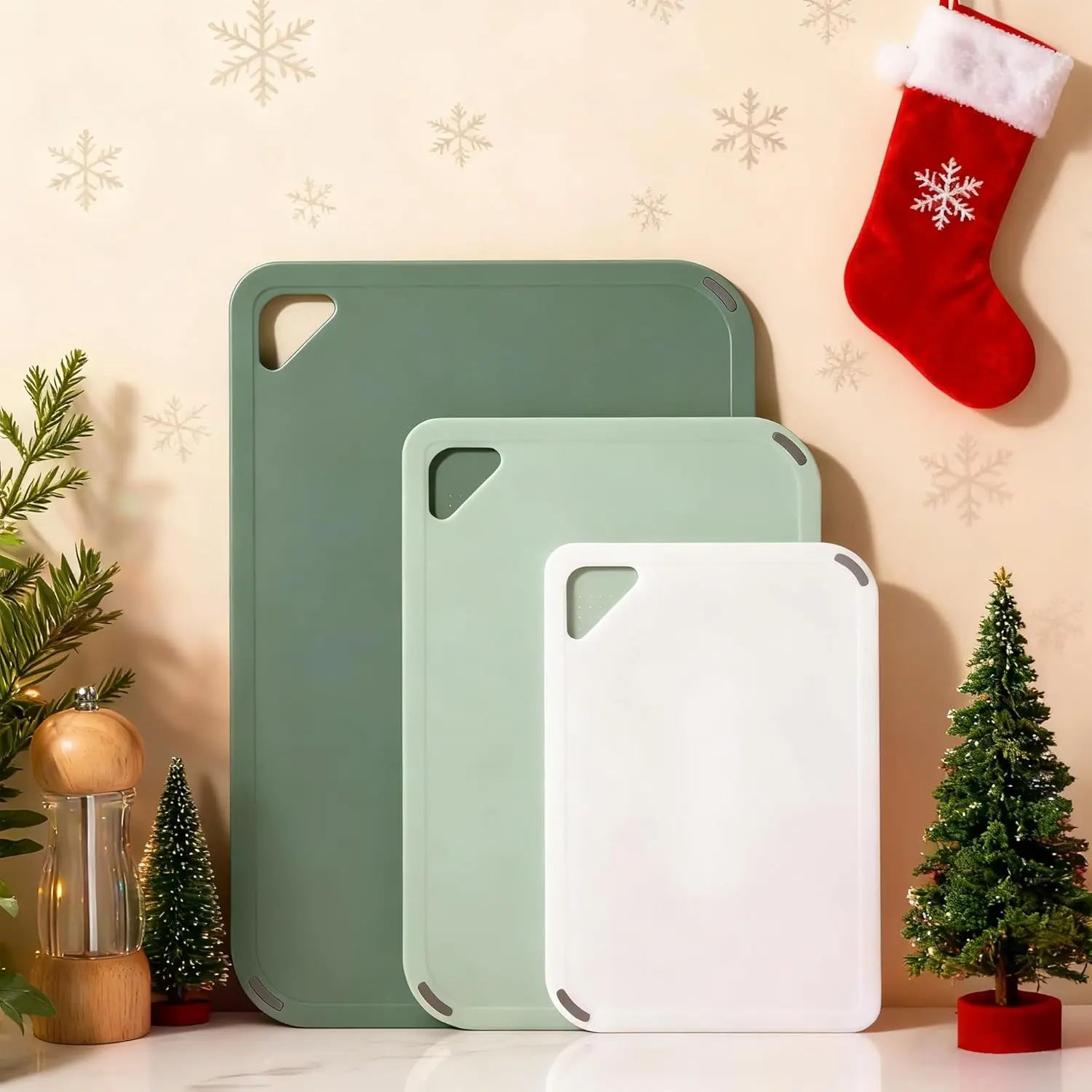 3 Piece Reversible Plastic Cutting Board Set with Juice Groove, Non Slip Chopping Boards for Kitchen Meal Prep Meat Vegetables and Fruit