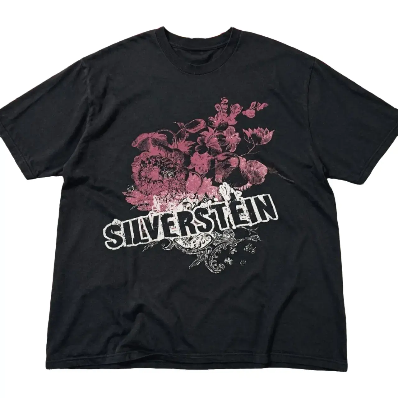 Silverstein Floral Graphic T-Shirt, Vintage Post Hardcore Band Tee, Emo Rock Music Shirt, Unisex Black Gildan Cotton Tee