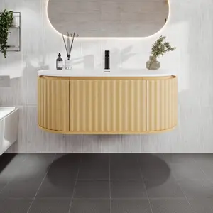 Haven 39 in. Natural Oak Wall Mount Single Sink Bath Vanity with Solid Surface Top and Integrated Sink