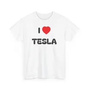 I HEART TESLA Unisex 100% Cotton Tee-Shirt Casual Classic