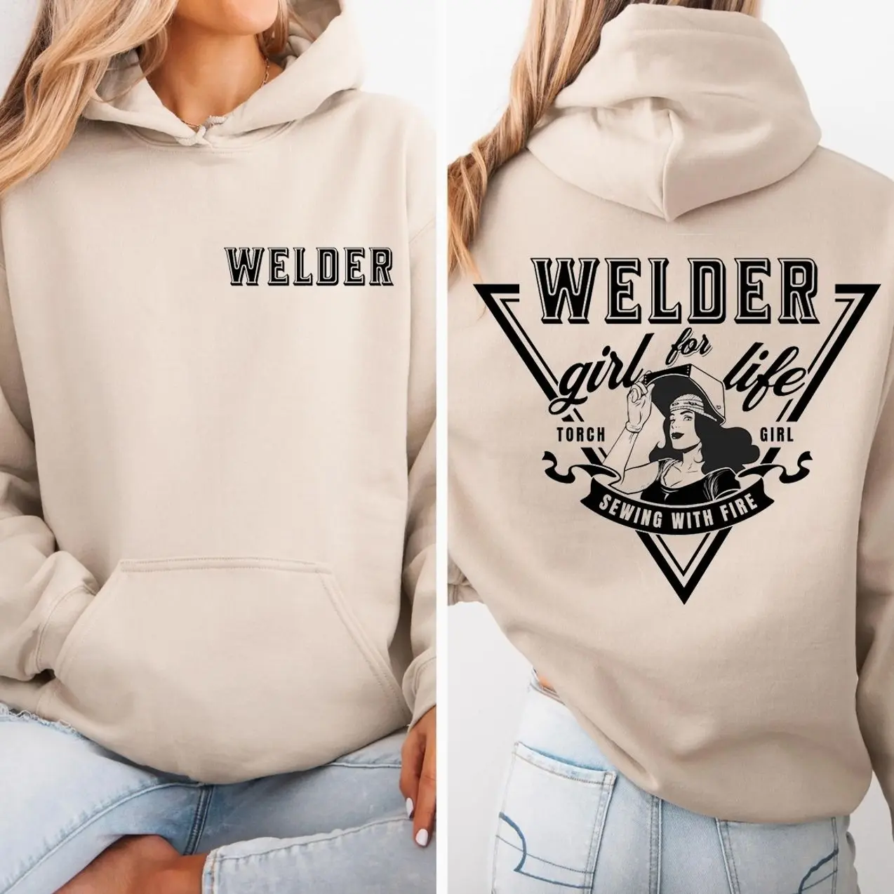Welder Girl for Life Hoodie – 2-Sided Graphic Pullover, Funny Blue Collar Welding Hoodie for Women, Tradeswoman Gift