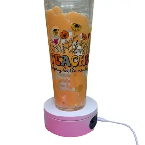 Lava Drip Tumbler 24oz Acrylic Teacher Decal "Helping Little Minds Grow" Portable Reusable Washable Water Bottle with Straw Lid