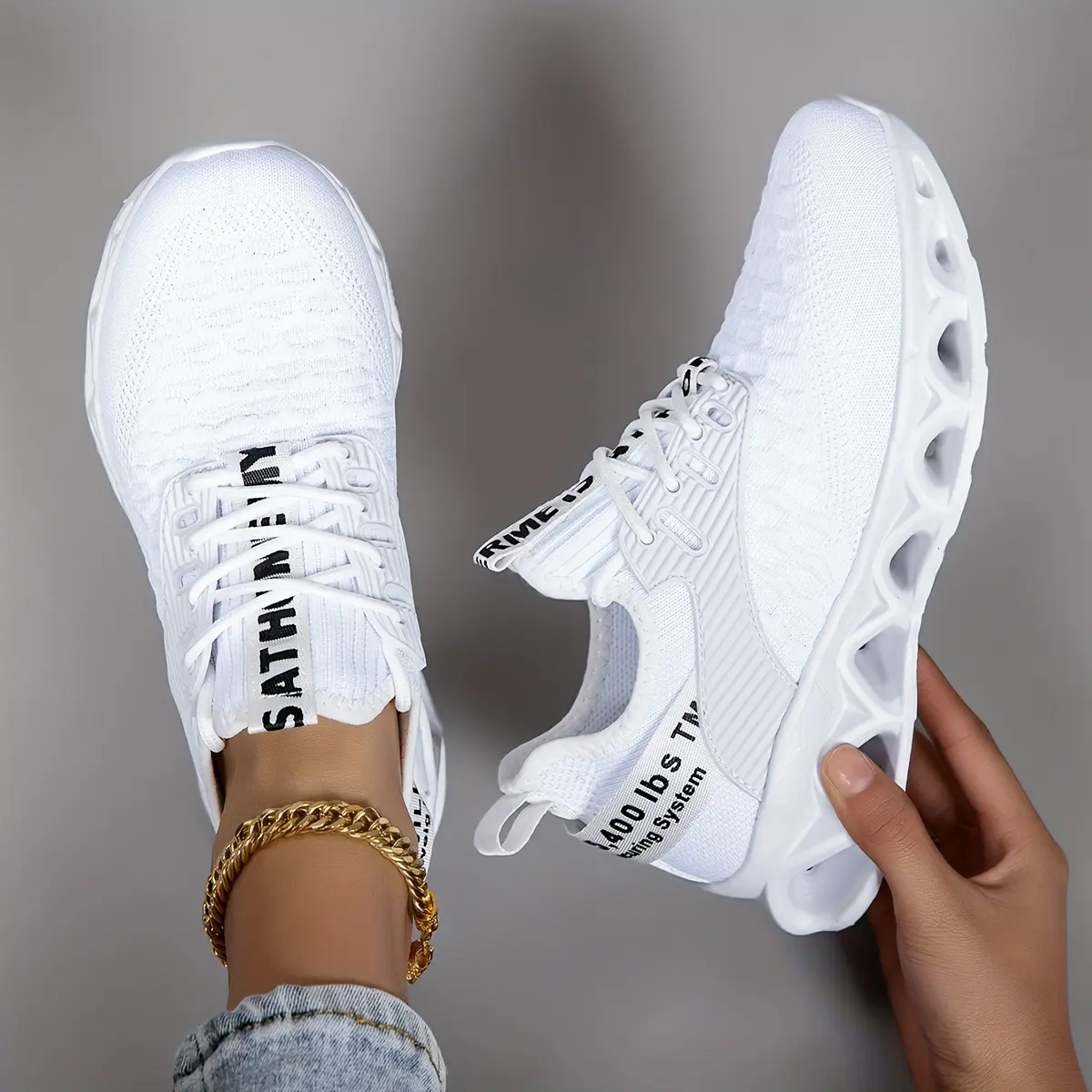 Women's Neutral Casual Trainers, Lightweight Breathable Blade Sneakers, Non-Slip White Running Shoes for Walking