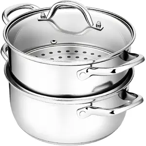 Stainless Steel Steamer Pot - 3.2QT Steamer for Cooking with Food Basket, Steaming Cooking Pot Kitchen Cookware for Vegetable, Food, Dumplings, Soup