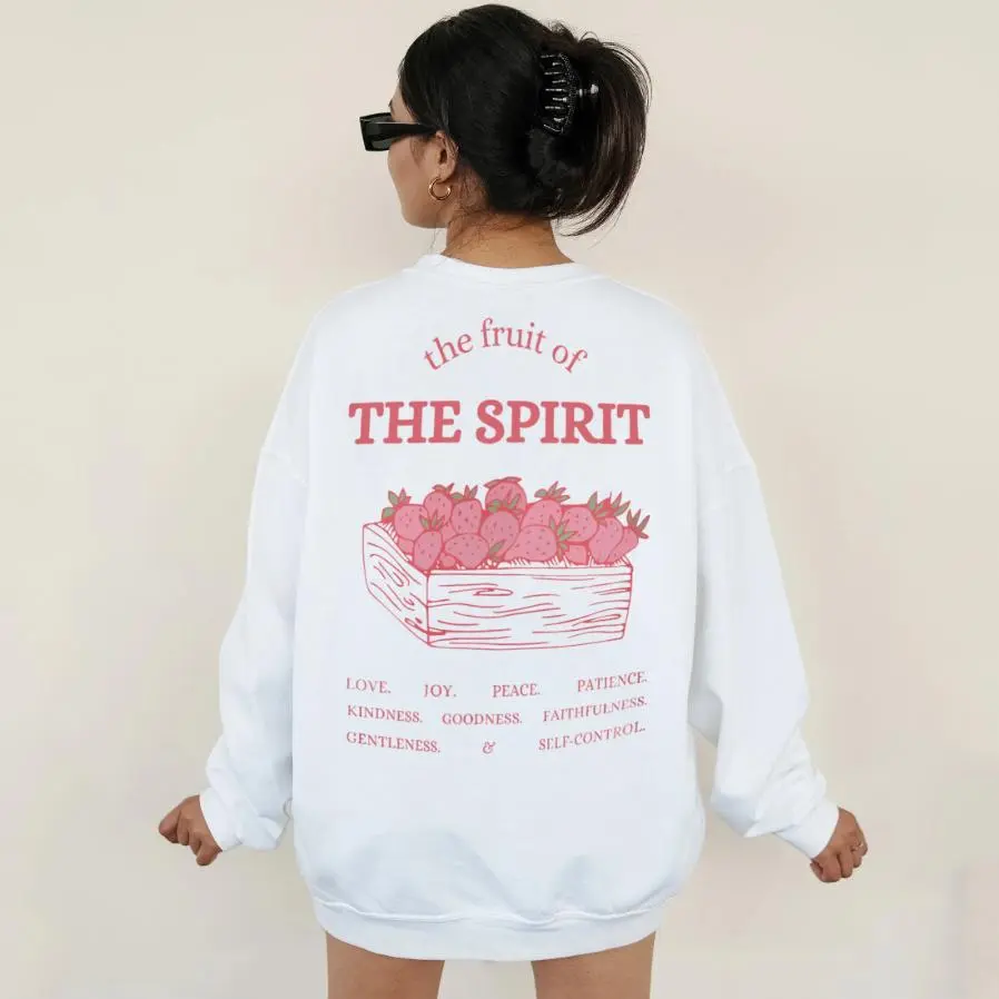 Fruit of the Spirit Graphic Print Sweatshirt, Unisex Casual Round Neck Pullover Tops, Cotton Blend Fabric for Daily Wear, Solid