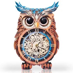 3D Owl DIY Wooden Clock - Wooden Handmade Puzzle, Jigsaw Craft Kit for Toys & Hobbies Enthusiasts3D Puzzle for Adults-Wooden Owl Clock for Room Decoration, DIY Build Mechanical Wall Clock with Roman Numerals, Personalized Gift for DIY Lovers