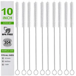 10 Pieces Stainless Steel Straw Cleaner Brush Set (10 & 12 Inch) - Extra Long for Tumbler, Water Bottle, Tubes, Sippy Cup