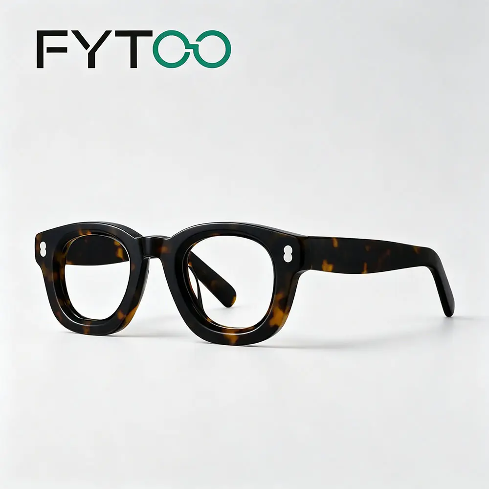 FYTOO Classic Tortoiseshell Chunky Square Acetate Glasses, Retro Rivet Decor Statement Eyeglasses