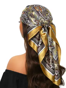 35.4-Inch Fashion Shawl, Luxury 90x90cm Silk Scarf, Travel Women's Headscarf, Four-Season Print Neck Wrap, Stylish Accessory, Paisley Print Scarf, Boho Style Scarf