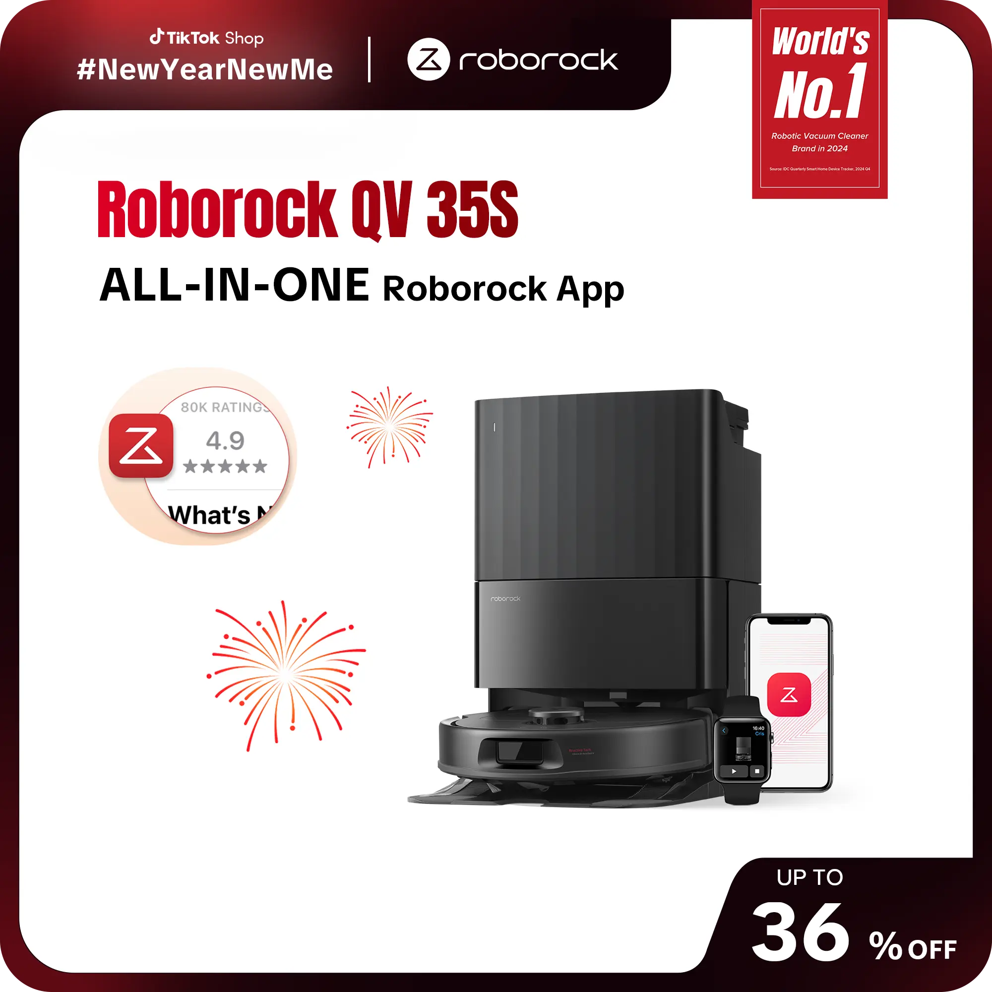 Roborock Qrevo Series Robot Vacuum and Mop, 10,000Pa suction, Self-Drying, Auto Mop Washing, Self-Emptying & Refilling, 10mm Mop Lifting, Smart Obstacle Avoidance (QV 35S) #TikTokShopJumpstartSale