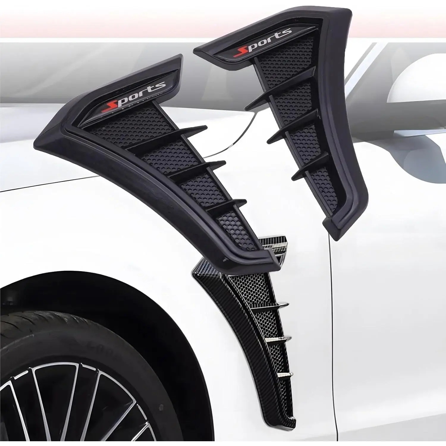 Universal Type Cover Bonnet Side Rear Bumper Lip Sticker Trim,Rubber Front Fend,Car Accessories Black/Carbon Fiber Look(1 Pair x Decorative Side Vent Covers)