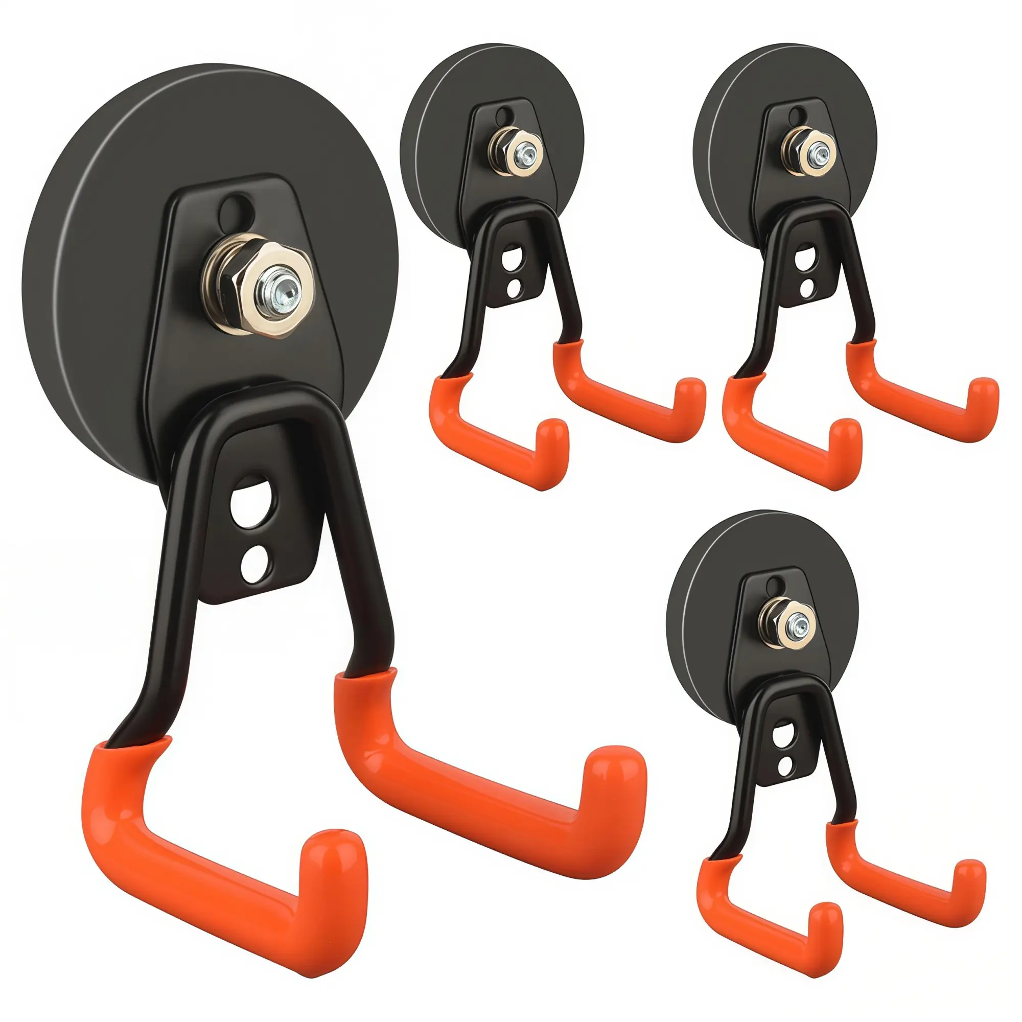 New Upgraded Strong Magnetic Hooks, Magnetic Base Hook, Heavy Duty Large Magnet Garage Wall Hooks Versatile Use for Power Drill, Garden Tools, Hose, Pegboard, Indoor Outdoor Workshop Garage Magnetic Storage Hangers(Orange)