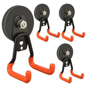 New Upgraded Strong Magnetic Hooks, Heavy Duty Large Magnet Garage Hooks Versatile Use for Power Drill, Garden Tools, Hose, Pegboard, Indoor Outdoor Workshop Garage Magnetic Storage Hangers(Orange)