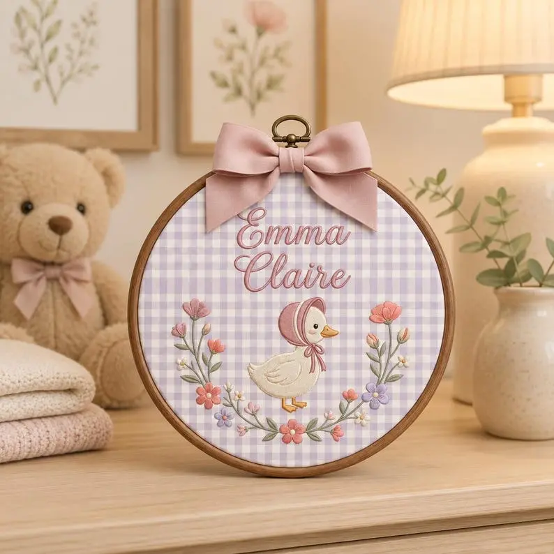 Personalized Embroidered Nursery Ornament, Baby Duck Hoop Ornament, Custom Baby Name Keepsake, Baby Shower Gift, Nursery Wall Decor