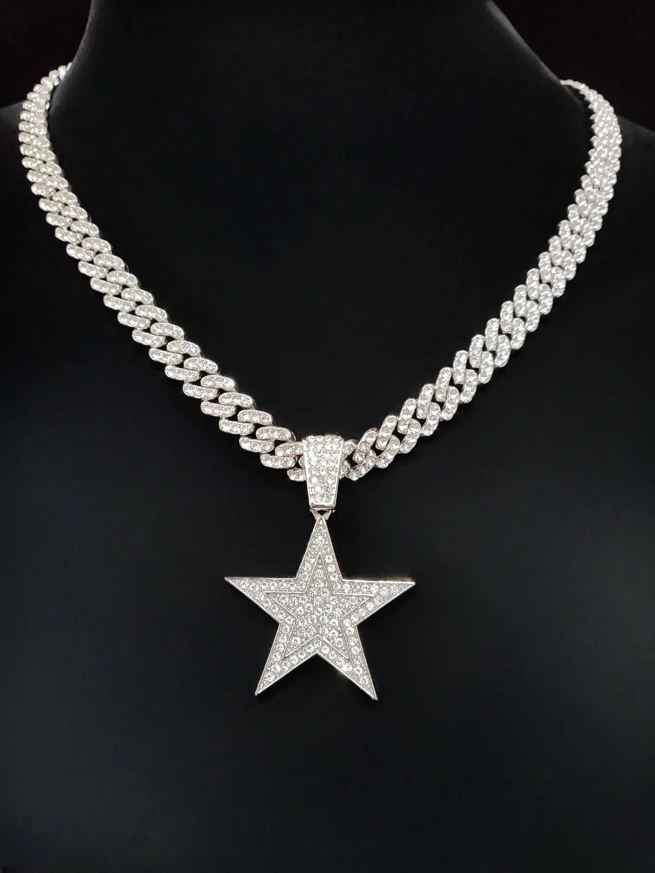 Star Shaped Pendant & 9mm Miami Cuban Link Design Chain Necklace, Fashionable Punk Style Jewelry for Party, Daily Decor, Trendy All-match & Exquisite Jewelry for Birthday Gift, Star Shine Necklace, Alloy Pendant Necklace