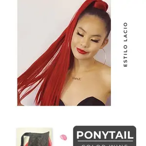 PONYTAIL, RED WINE COLOR, STRAIGHT, 100% HUMAN HAIR.