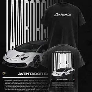 LAMBORGHINI AVENTADOR SVJ Sport Vintage Washed Oversized T-Shirt – Dark Car Graphic Tee, Car Streetwear Unisex Shirt