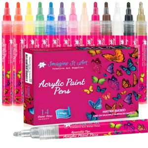 Acrylic Paint Markers, 14-Colors, 3mm Medium Tip Art Markers, Paint Pens, Great for Rock Painting Glass Wood Ceramic Fabric Metal Canvas Versatile Use