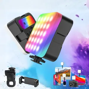 RGB Video Light Portable LED Photography Light with 3 Cold Shoe Mounts CRI 95+ Adjustable 2500K-6500K 21 Effects 2 Clamps 88g Ultra-Light Design for Phone Laptop Zoom Call Live Streaming 136 LED Matrix Panel 1200mAh Battery