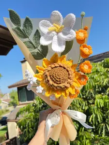 handmade crochet bouquet +crochet flower+sunflower bouquet+single rose+ lily+animal bouquet+forever flower+birthday gift+creative gift+ Housewarming Present+graduation gift + Marriage Proposal Gift+ Gift for Friends and Family+Decor Decorative
