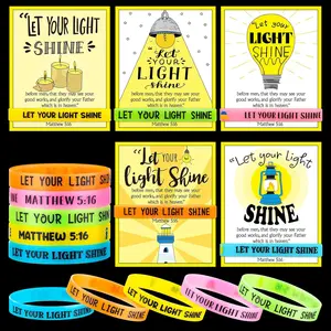 Let Your Light Shine Silicone Bracelets Wristbands with Bible Verse Card Glow-in-the-Dark/Non-Luminous Bracelet 30 Sets Jesus Loves Me Wristbands VBS Back to School Gifts for Christian Student Church Sunday Halloween Christmas Party Favors