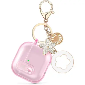 (with Safety Lock) Clear Case Cover Protection for AirPods 4 with Cute Bling Keychain Women Girls