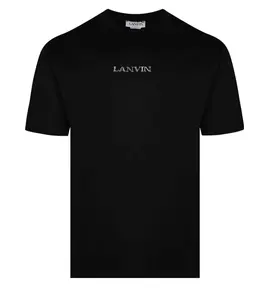 Lanvin Men's Casual Round Neck Embroidered Logo Short-Sleeve T-Shirt, Menswear Top, Black