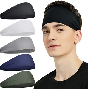 Sports Headbands for Men (5 Pack) - Moisture Wicking Workout Headband, Sweatband Headbands for Running, Cycling, Football, Yoga - Hairband for Women and Men