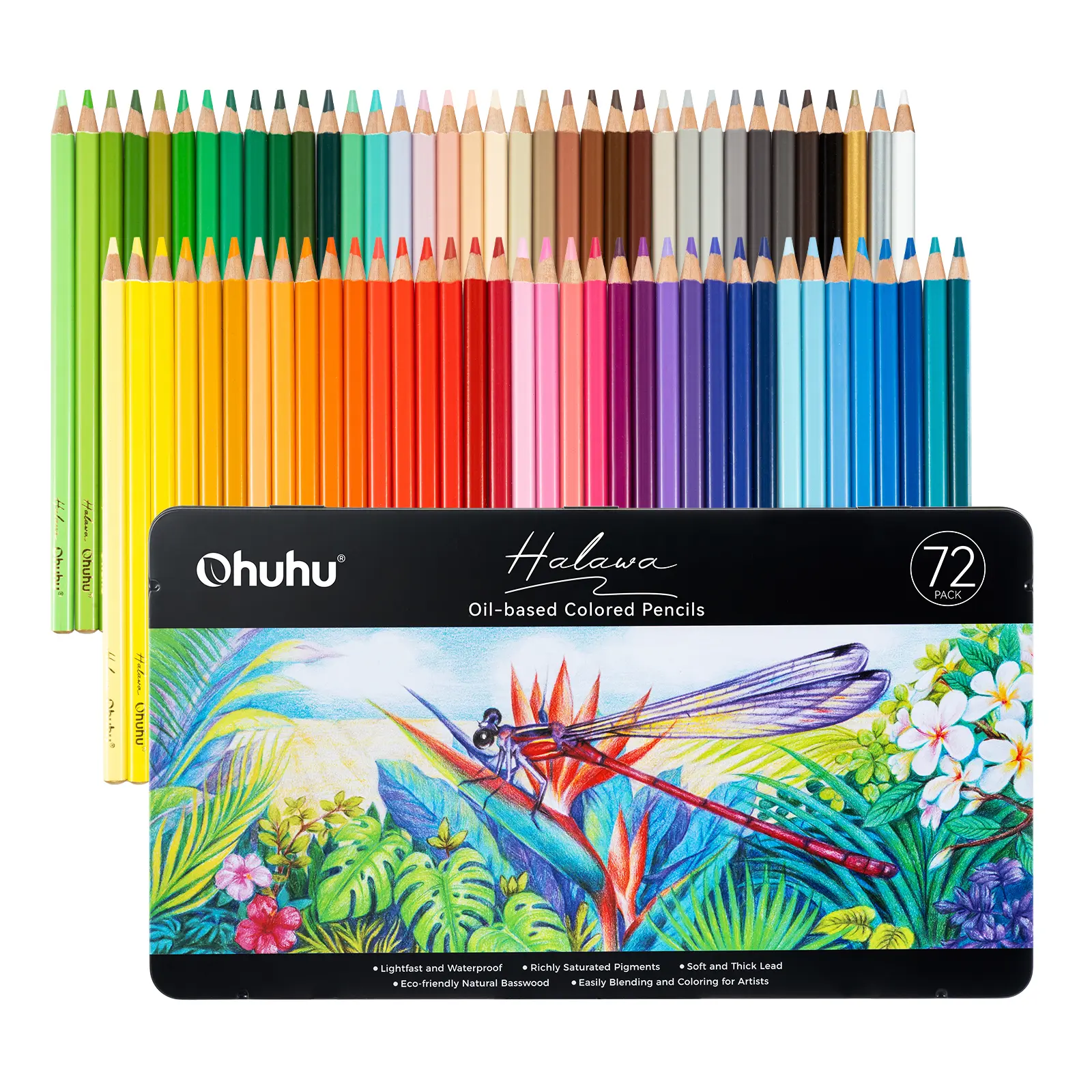 Ohuhu Colored Pencils: 72 Oil-based Drawing Pencils for Coloring Portrait Sketching Landscape, Durable Soft Core, Professional 72 Pack for Artist, Adult & Beginners - Halawa Series of Ohuhu